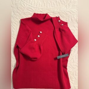 Tahari Red Sweater with Button Accents